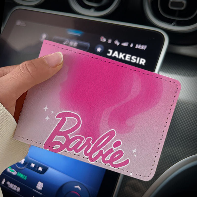 Kawaii Barbie Pu Driver License Protective Cover Bag Anime Cartoon Leather Portable Documents Id Card Holder Case Wallet Gifts