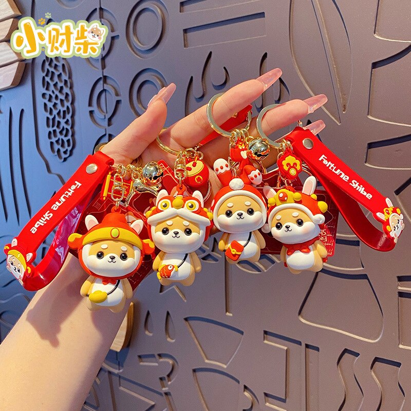 Cartoon Rich Shiba Inu Famous Painting Keychain Cute Lucky Rabbit Shiba Inu Doll Keyring Women Couple Bag Pendant Key Chains - Charlie Dolly