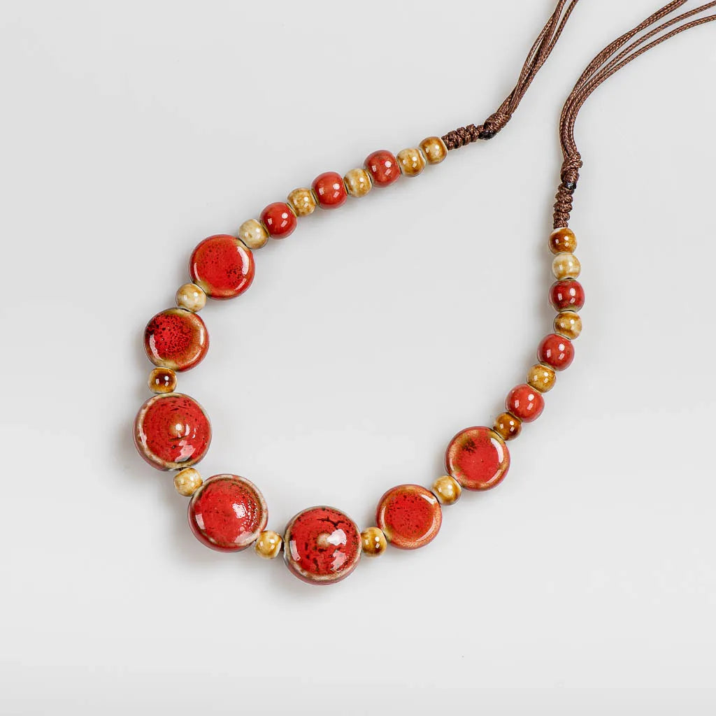 Distressed Irregular Ceramic Bead Necklace Jewelry