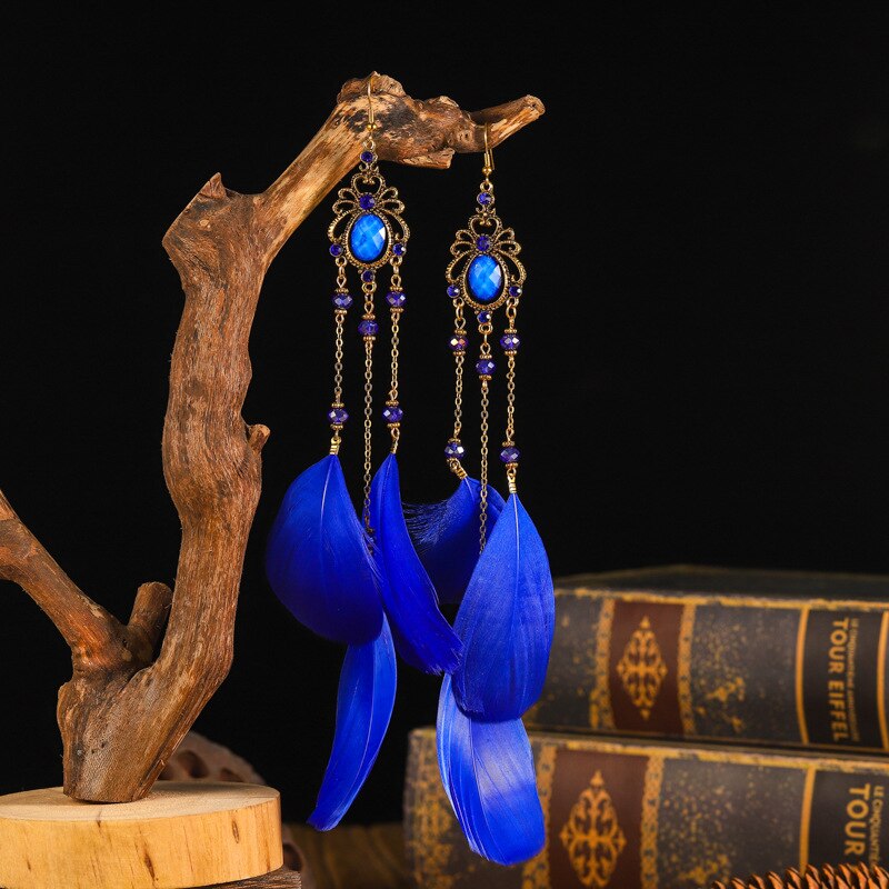 Vintage Bohemian Ethnic Style Earrings Long Rice Bead Tassel Earrings FOR WOMEN Alloy Dripping Oil Long Tassel Earrings - Charlie Dolly