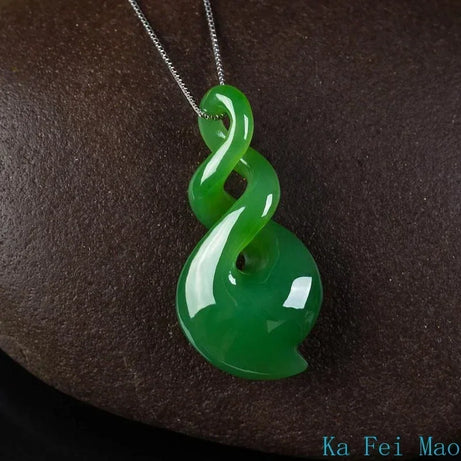Natural Hand-Carved Green Jade Pendant Necklace, Lucky Wealth Amulet Talisman