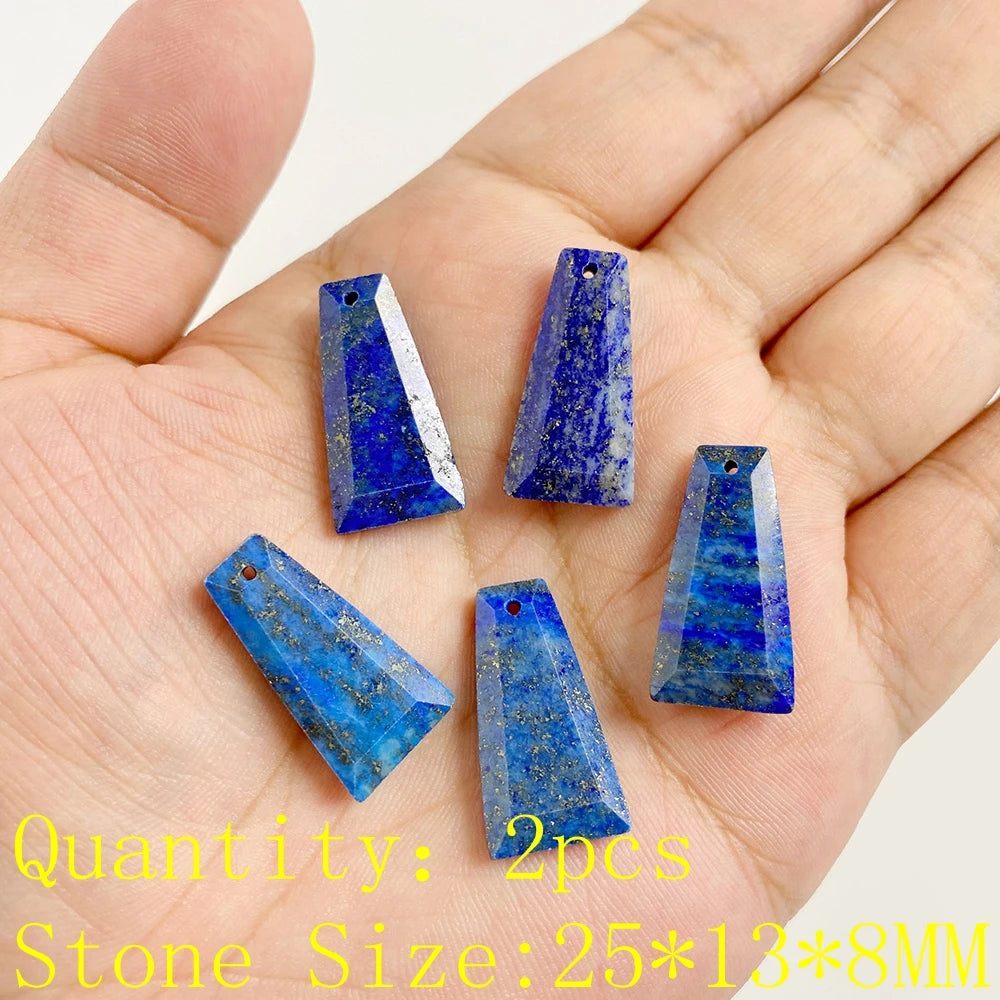 Natural Lapis Lazuli Stone Pendant Charm Waterdrop Square Round Heart Shape Accessory For Making Bracelet Necklace Earring 2pcs