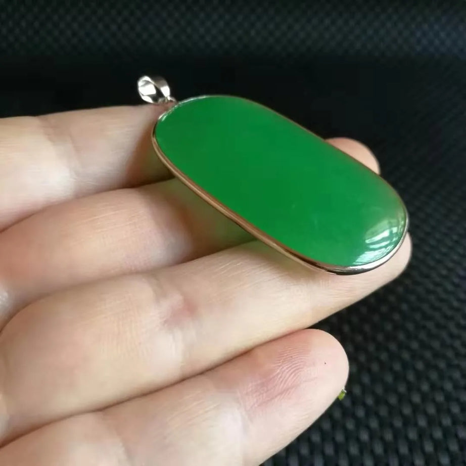 Grade A Natural Myanmar Jadeite Green Jade Oval Pendant Necklace, Fine Amulet