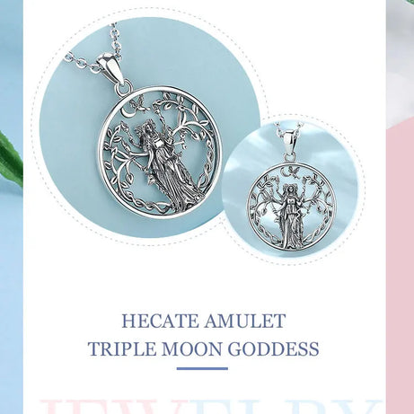 Triple Moon Goddess Hecate Amulet Necklace, S925 Sterling Silver