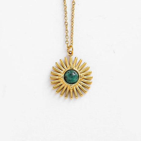 Boho Natural Stone Sun Flower Necklace for Women Bohemian Retro Stainless Steel Necklace Choker Necklaces Fashion Jewelry - Charlie Dolly