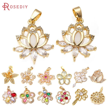 18K Gold Color Brass and Zircon Lotus Flower Necklaces Charms Pendants High Quality Diy Jewelry Accessories Making Supplies