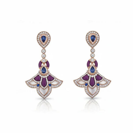 Designer Collection Stud Earrings Necklace Women Lady Inlay Cubic Zircon Mother Of Pearl Lapis Lazuli Dinner Party Jewelry Set - Charlie Dolly