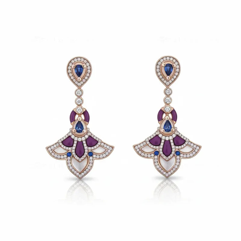 Designer Collection Stud Earrings Necklace Women Lady Inlay Cubic Zircon Mother Of Pearl Lapis Lazuli Dinner Party Jewelry Set