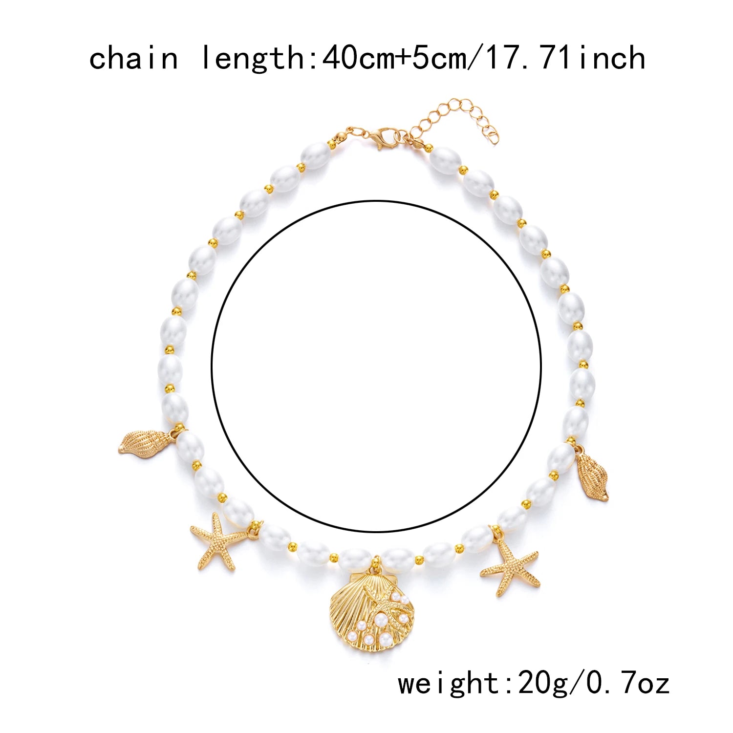 Boho Metal Shell Starfish Pendant Imitation Pearl Necklace for Women Heart Bowknot Double Layer Choker Chain Beach Jewelry Gift