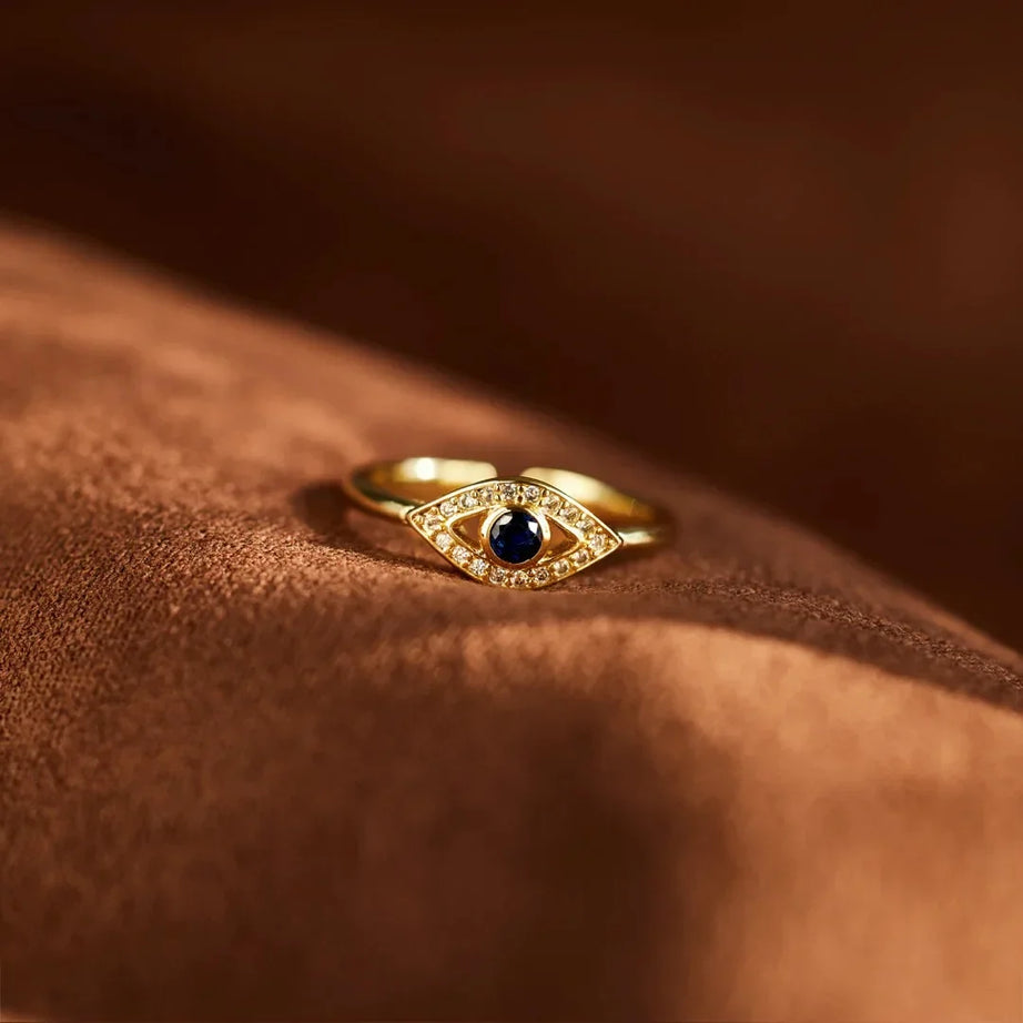 Evil Eye Protection Ring, 14K Gold Zirconia Turkish Nazar Amulet