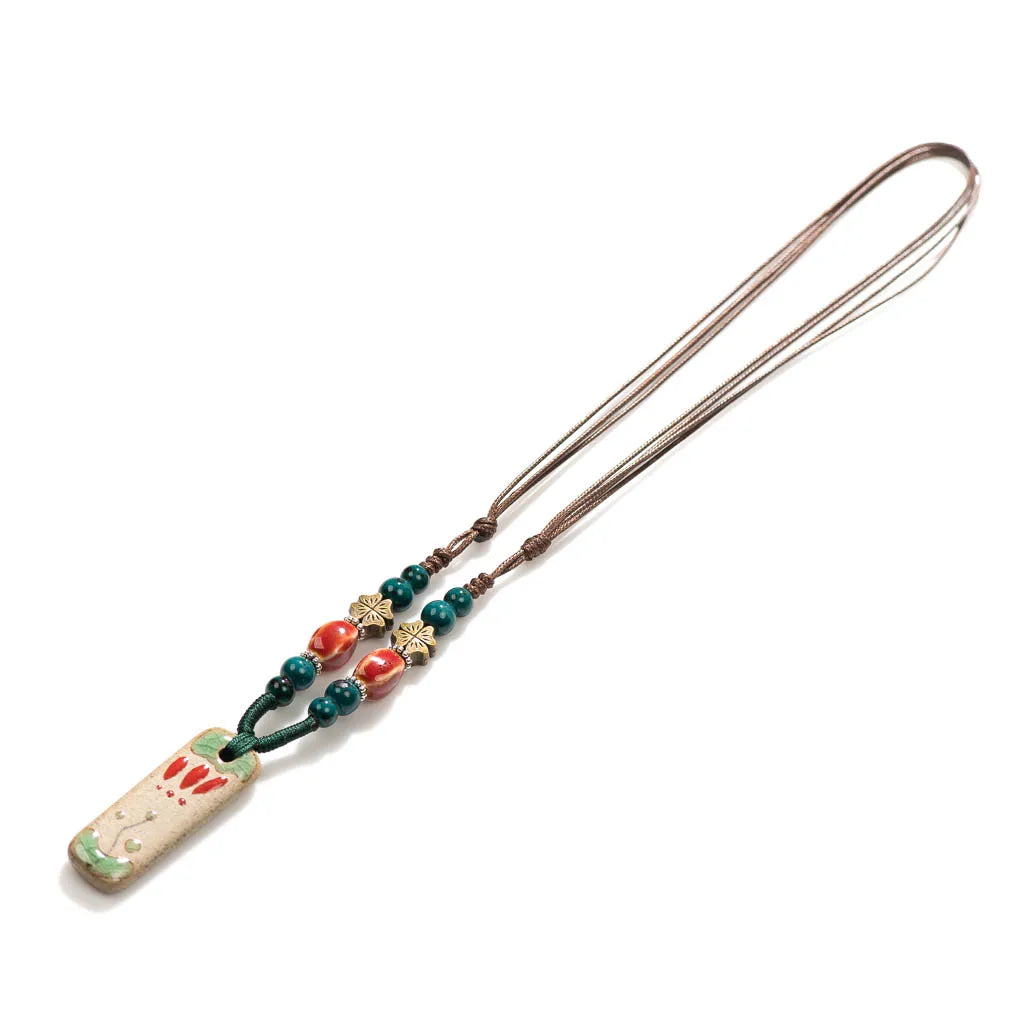 Handmade Ceramic Ethnic Pendant Necklace Jewelry