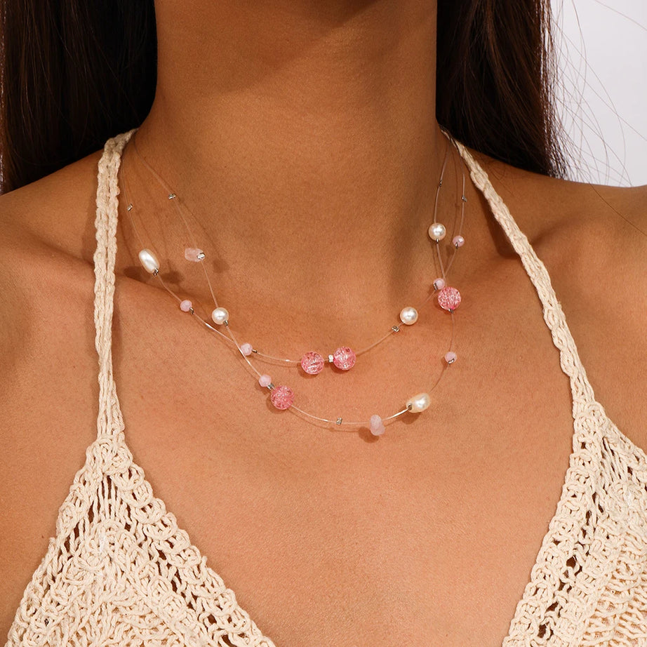Aihua Boho Multilayer Natural Stone Glasses Beads Necklace For Women Choker Collar Necklace Women Jewelry Gifts - Charlie Dolly