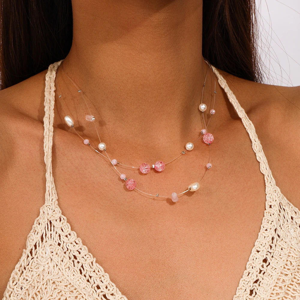 Aihua Boho Multilayer Natural Stone Glasses Beads Necklace For Women Choker Collar Necklace Women Jewelry Gifts