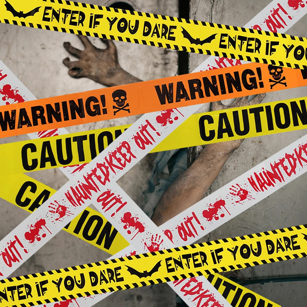 Halloween Warning Tape Signs Banner Halloween Party Props Window Prop Danger Warning Line Halloween Party Decoration Supplies - Charlie Dolly