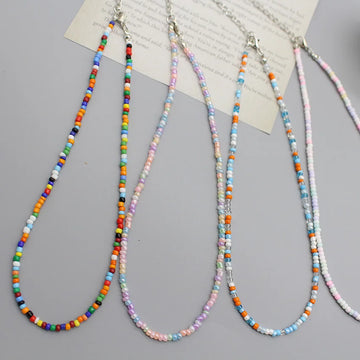 Simple Seed Beads Choker  Women Korean Fashion Charm Colorful Handmade Boho Collar Chain Neck Necklace Femme Jewelry  Gift