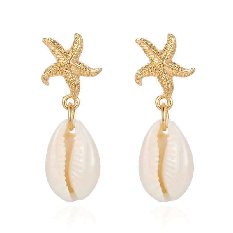 Boho Ocean Style Starfish Shell Pendant Earrings for Women Summer Seaside Conch Scallop Pearl Earring Summer Beach Charm Jewelry