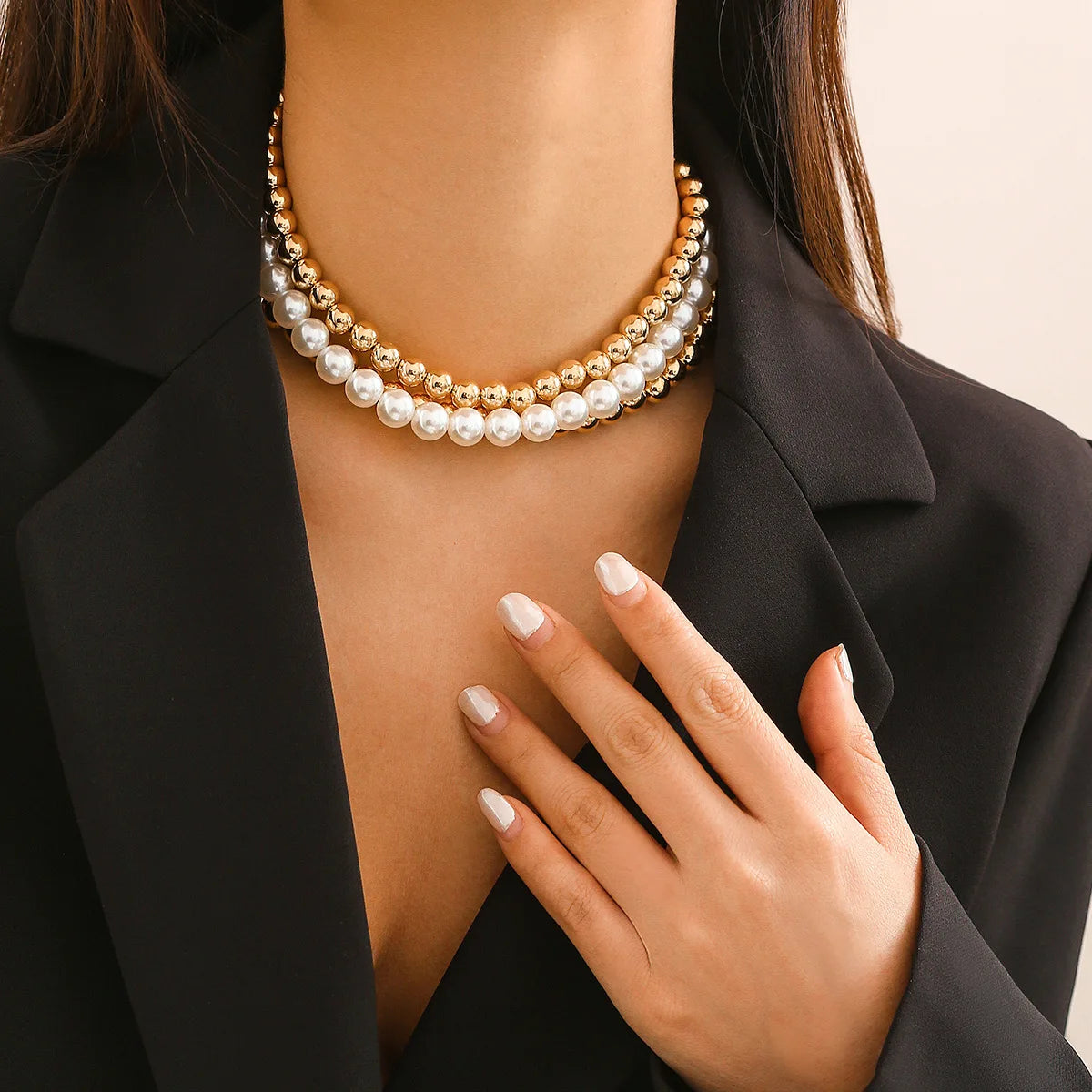 Pearl Bead Multilayer Collarbone Necklace Jewelry