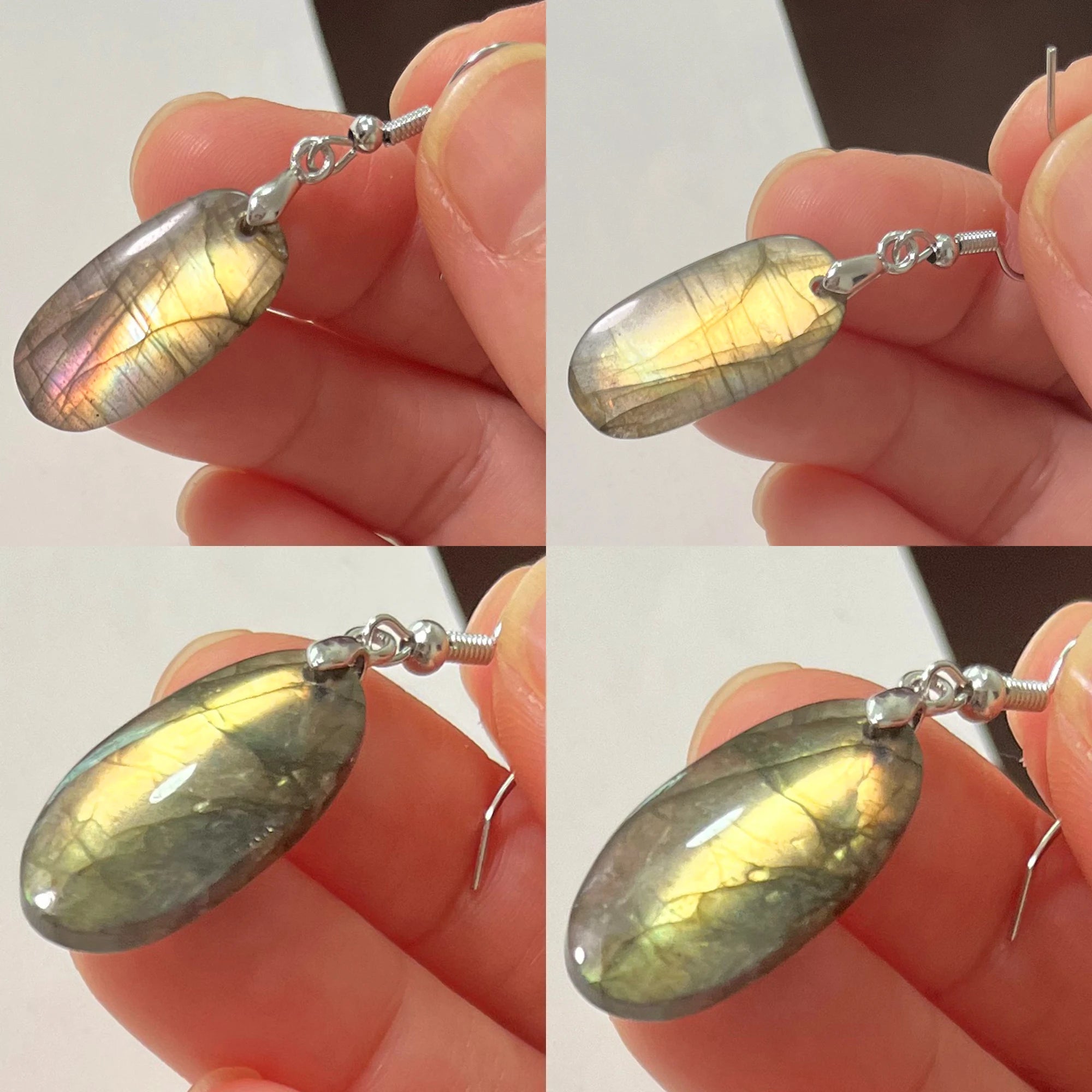 Women Men Irregular Shape Bead Natural Stone Blue Labradorite Earrings