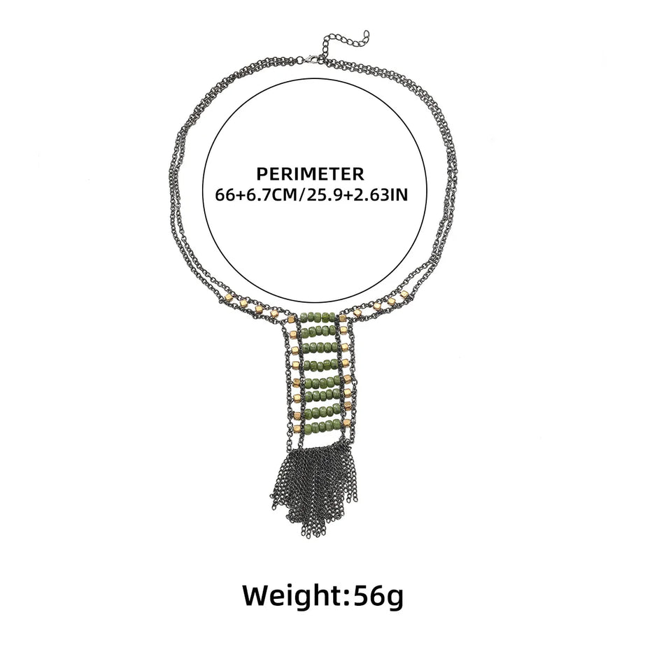 Beaded Chain Tassel Pendant Necklace Jewelry