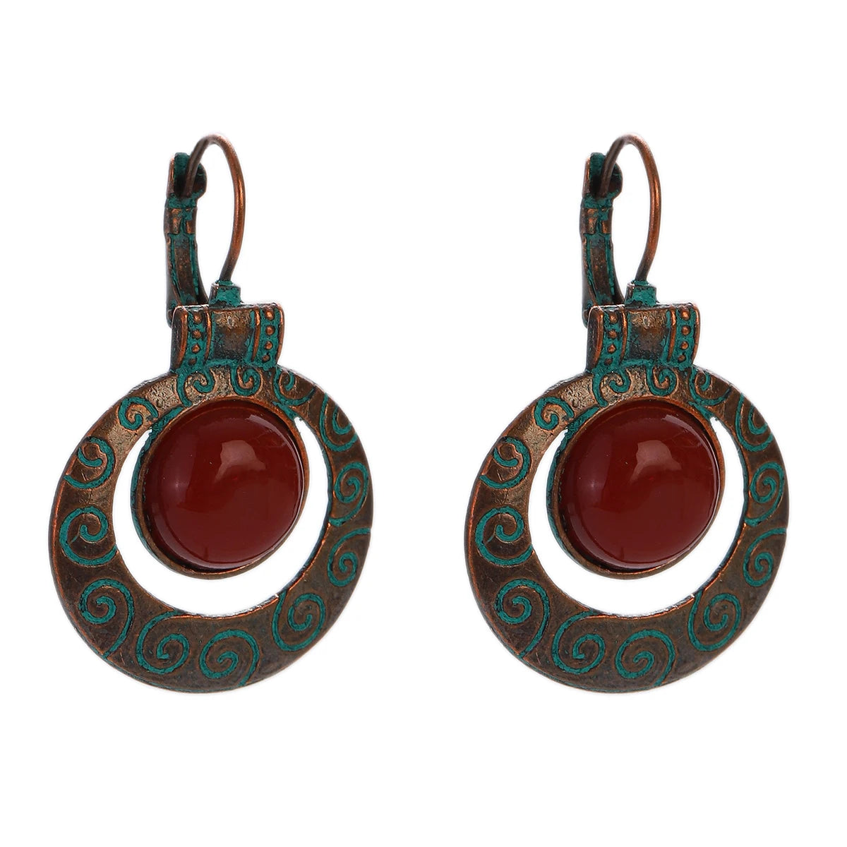 Ethnic Women's Alloy Inlaid Red Stone Earrings Tassel Wedding Danglers Boho Vintage Geometric Earrings Indian Gypsy Jewelry