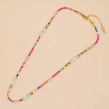 Go2boho Boho Beaded Necklaces For Women Rainbow Colorful Summer Bohemian Mixed Bead Crystal Necklaces Choker Beach Jewelry