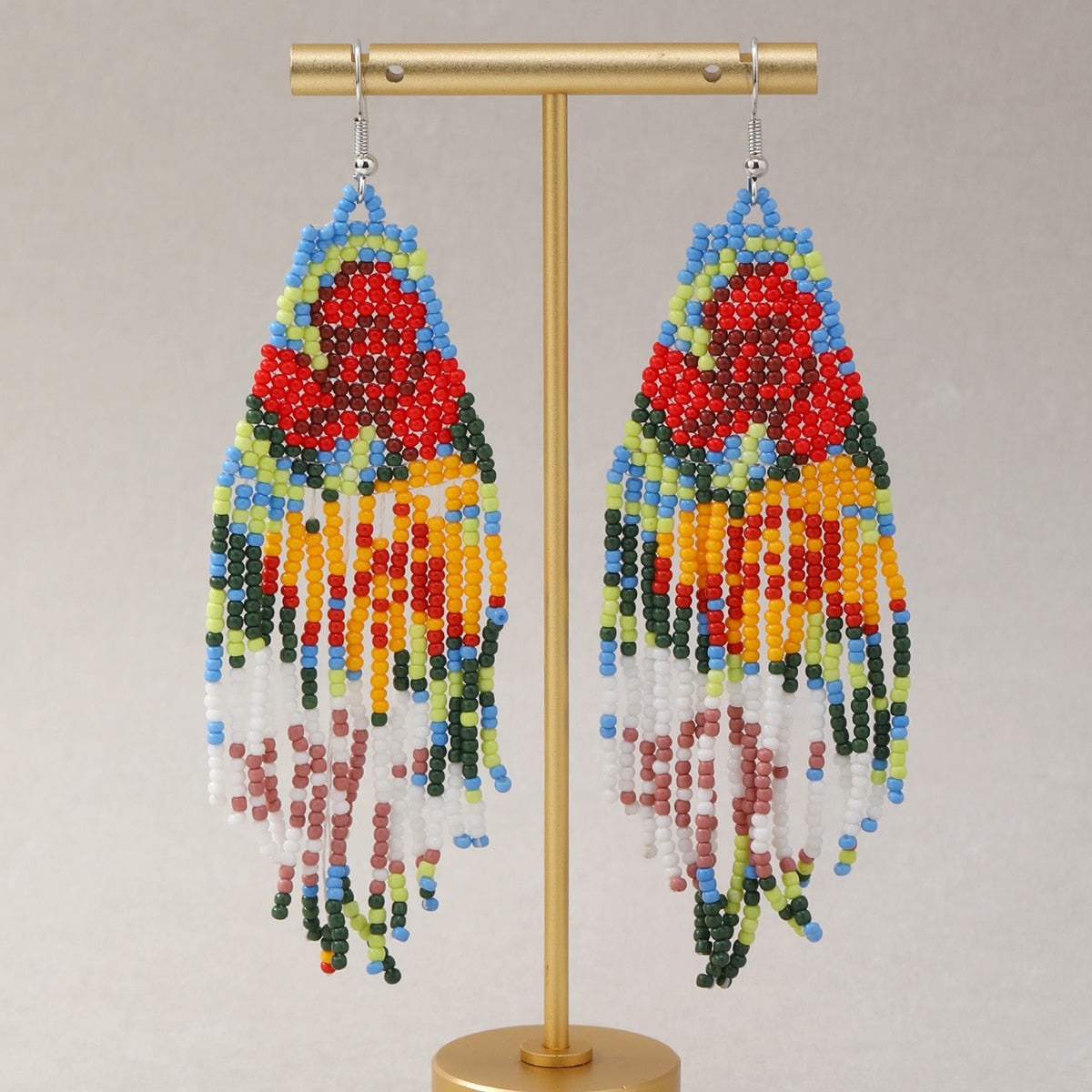 Bohemian Earrings for Women Long Bead Earring Handmade Weaving Statement Dangle Ear Studs With Oil Painting Style - Charlie Dolly