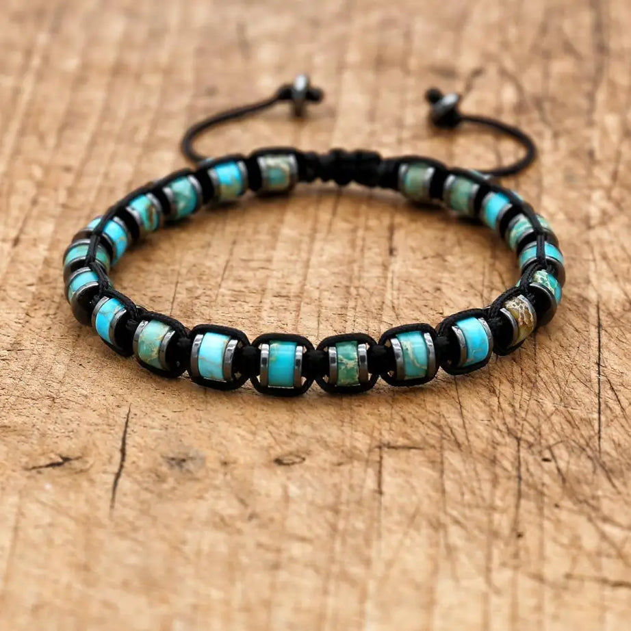 3*6mm Natural Amazonite Stone Hematite Beads Braided Bracelet Handmade Woven Boho Yoga Charm Bracelet Couple Men Jewelry - Charlie Dolly