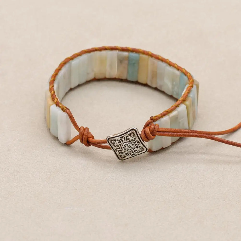 Amazonite Natural Stone Leather Wrap Bracelet