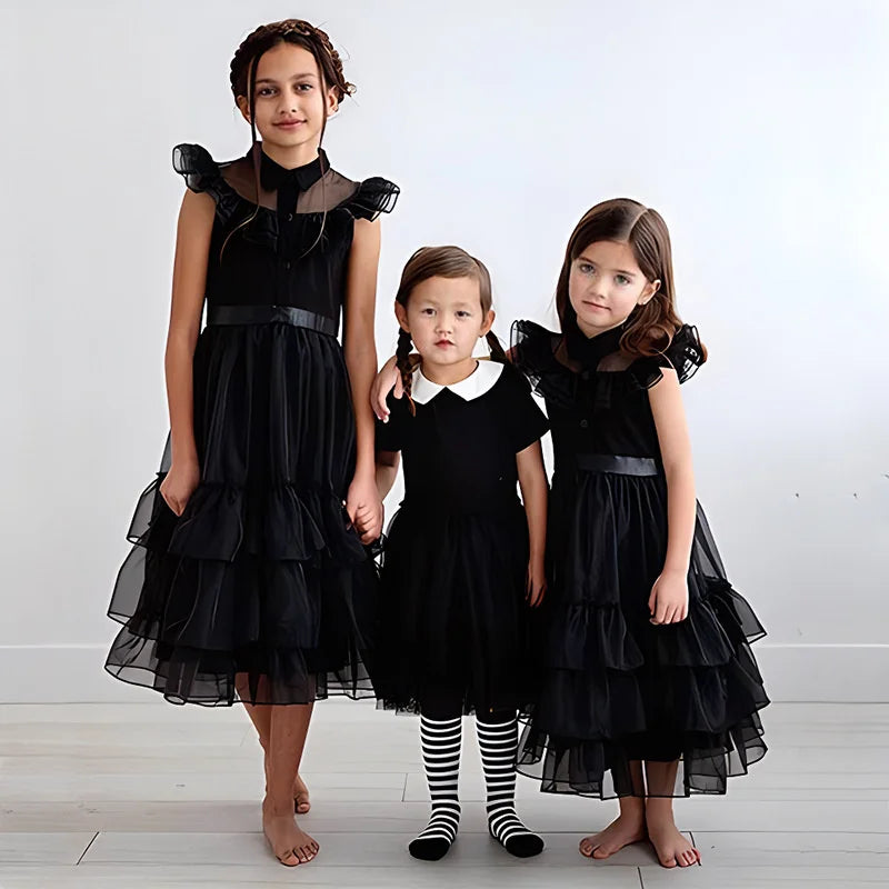 Wednesday Addams Family Costume Girls Halloween Cosplay Dresses Fantasia Wandinha Gothic Wind Vestidos Kids Carnival Dress New - Charlie Dolly