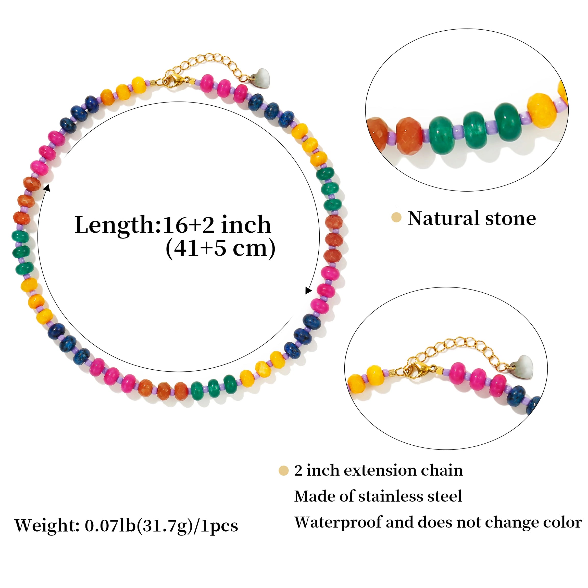 Rainbow Gemstone Beaded Choker Necklace