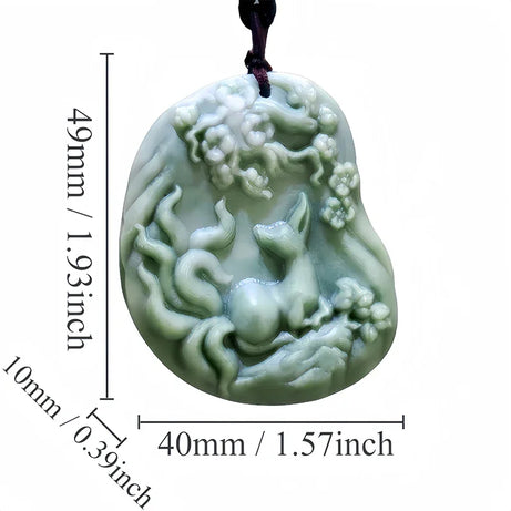 Dark Green Jade Dragon Fox & Owl Pendant Necklace, Carved Amulet Zodiac Talisman
