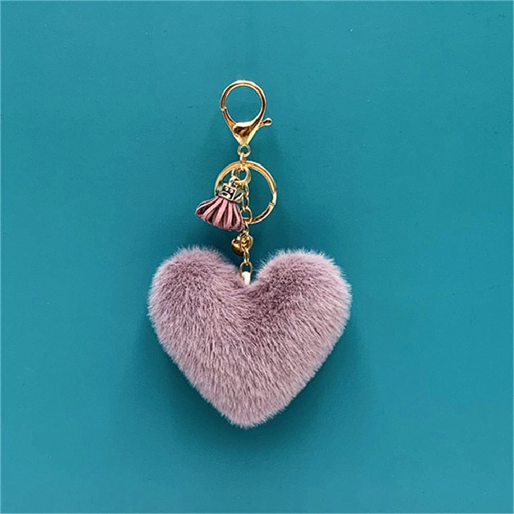 Cute Plush Heart Pendant Key Chains With Small Tassel Pompom Keyring Keychain For Women Fashion Bag Charms Ornaments Gifts - Charlie Dolly