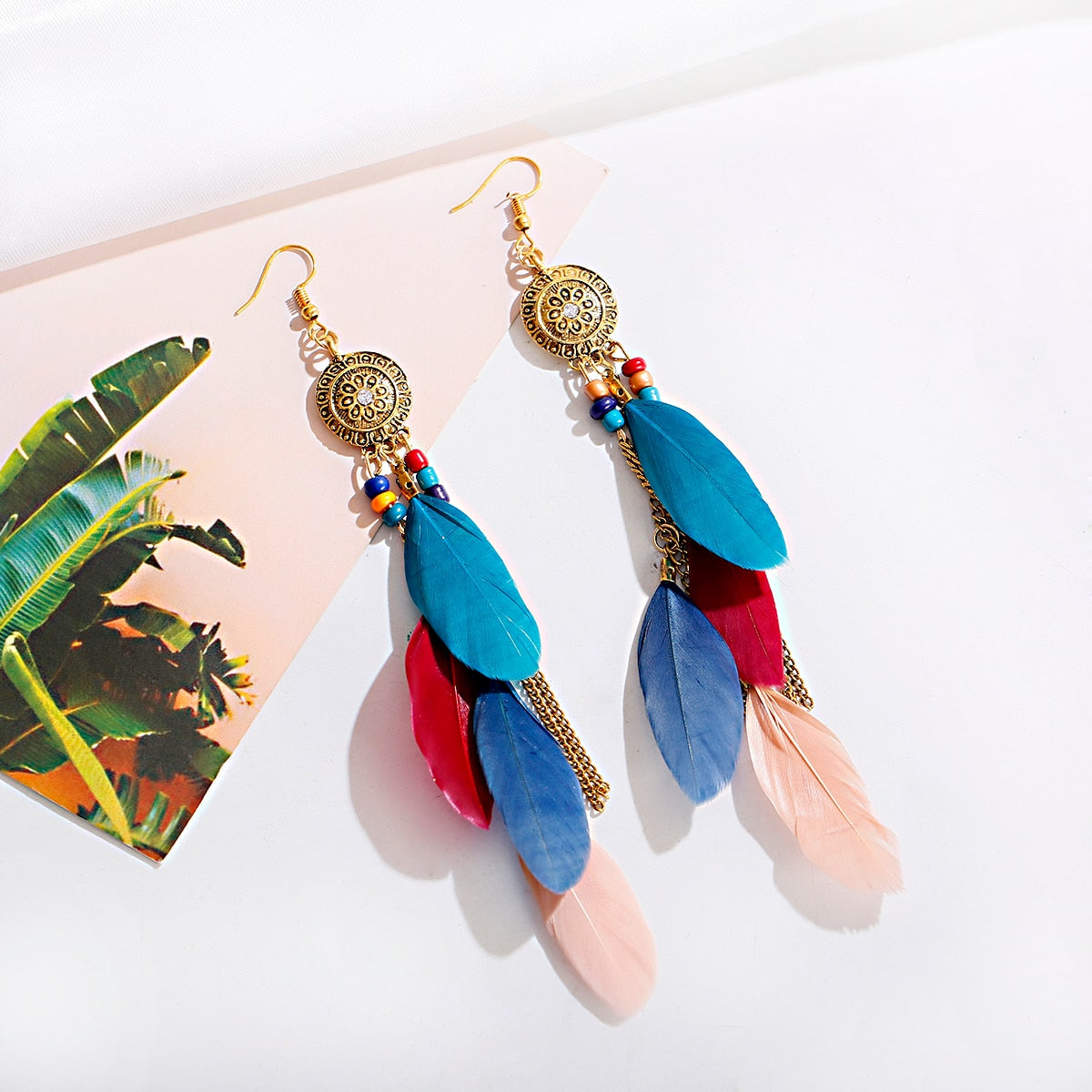 Bohemian Gold Color Long Alloy Tassel Earrings Women Kolczyki Vintage Wood Beads Feather Statement Earrings Fashion Jewelry 2019 - Charlie Dolly