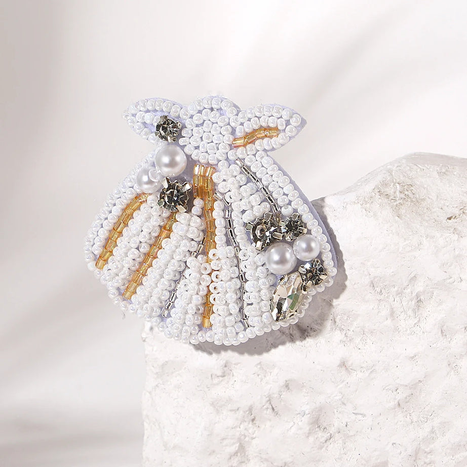 Boho Colorful Starfish, Lobster and Shell Beaded Brooch Pin