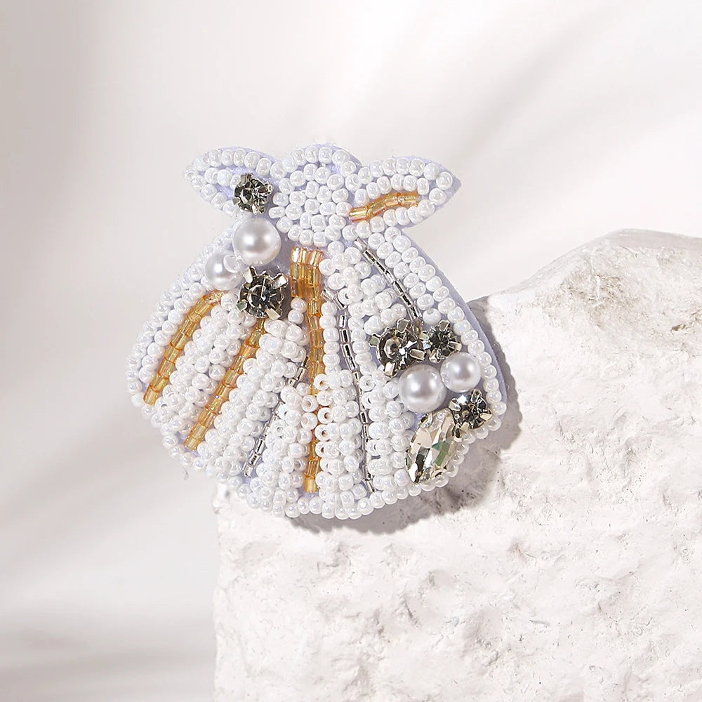 Boho Handmade Beaded Brooch Colorful Starfish Lobster Shell Pattern Pearl Pin Banquet Backpack Beach Jewelry Accessories Gifts