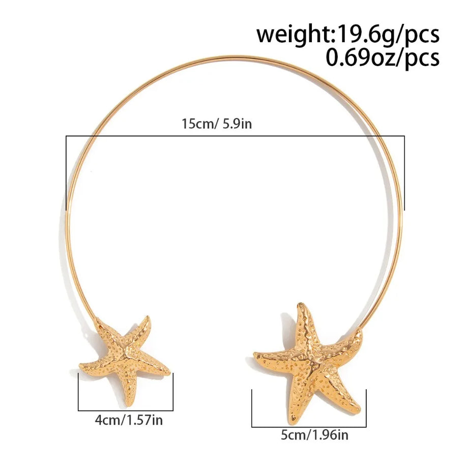 Gold Starfish and Shell Open Torque Choker Necklace