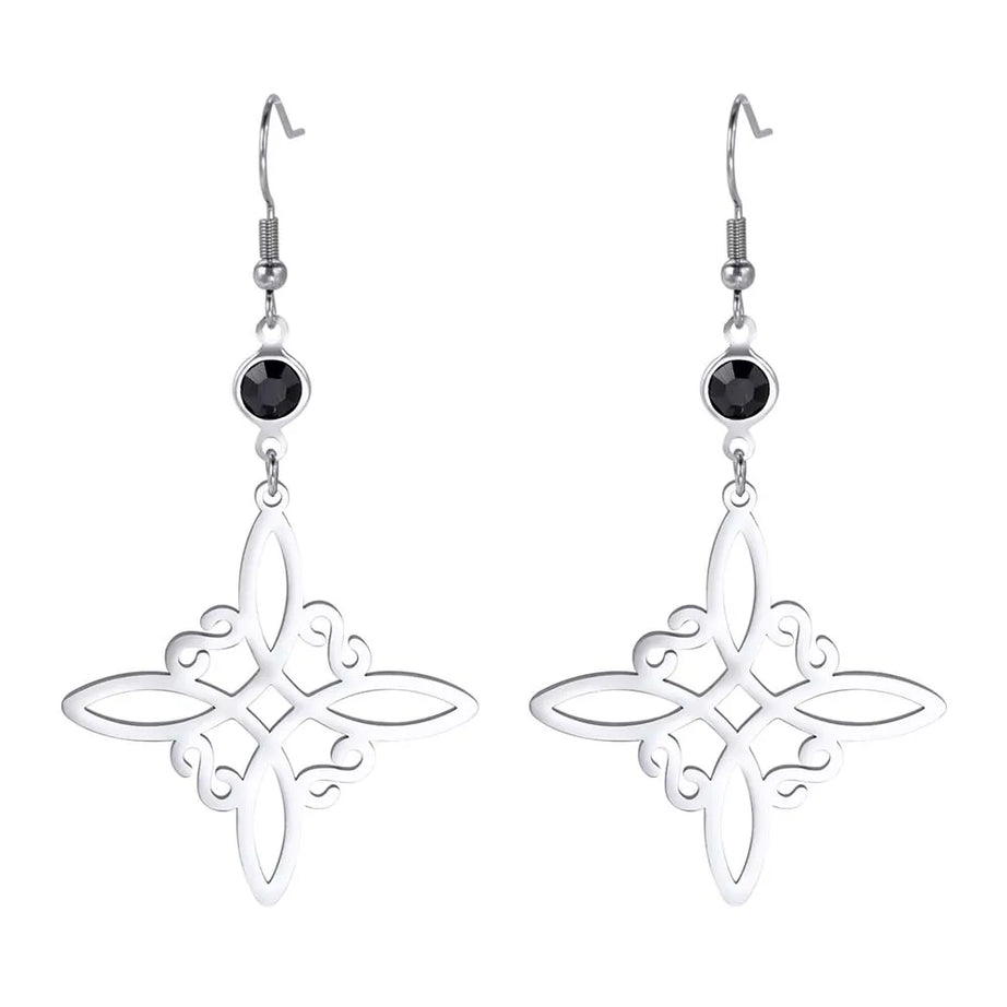 Triple Moon, Rune & Pentagram Hoop Earrings, Stainless Steel Witchy Amulet