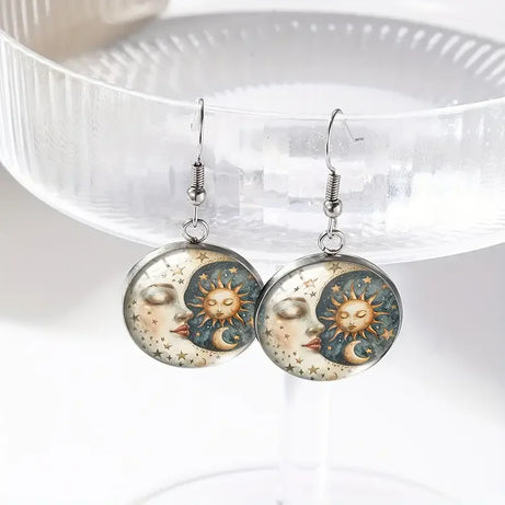 Sun Moon Glass Celestial Dangle Earrings Jewelry