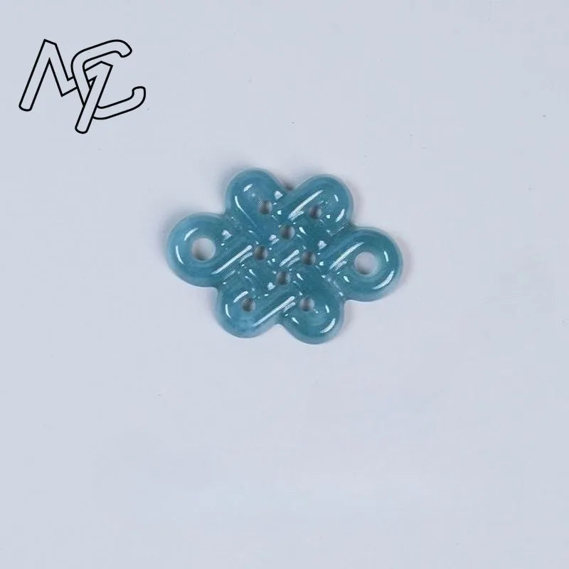 High2PC Natural Ice Blue Water Jade Chinese Knot Pendant Bead DIY Earrings Charm Jewellery Fashion Accessories Amulet Gift Women