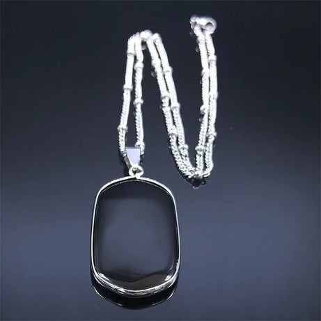 Black Obsidian Geometric Lucky Pendant Necklace Women Boho Natural Stone Stainless Steel Silver Color Necklaces Jewelry NA145S04 - Charlie Dolly