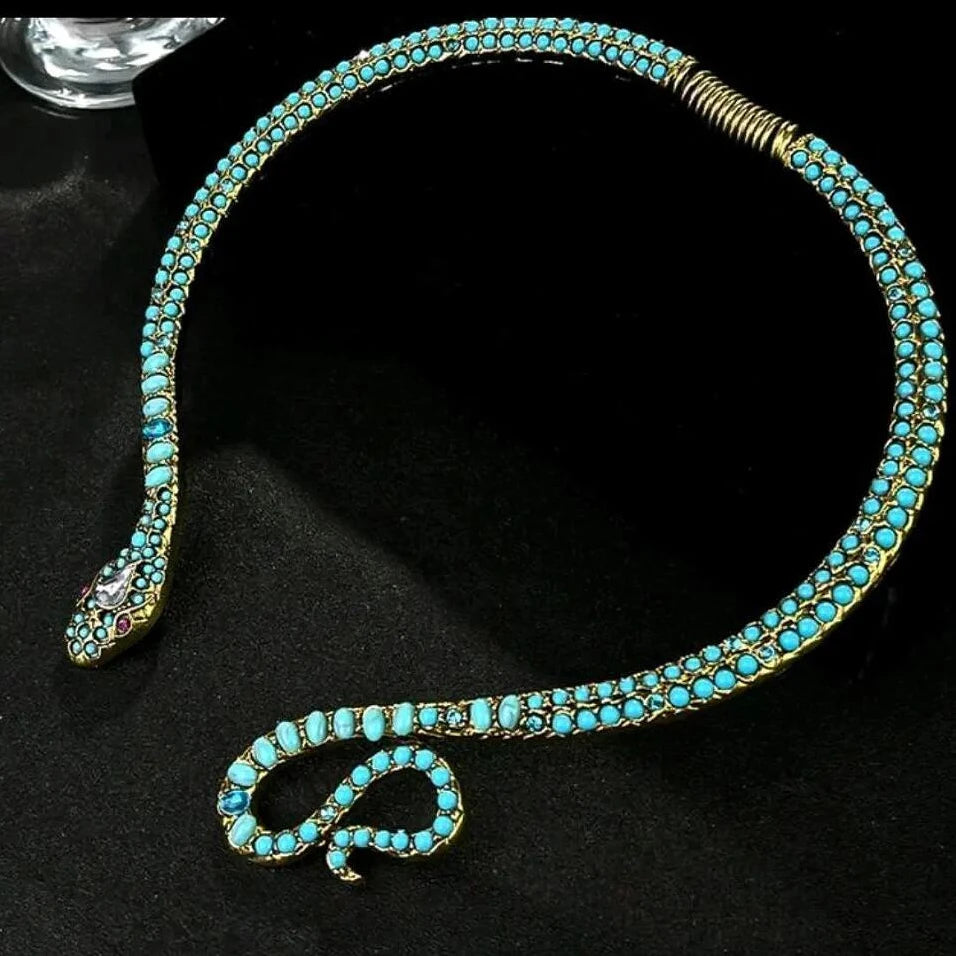 Dvacaman Blue Turquoise Snake Choker Necklace for Women Girls，Statement Animal Snake Necklace Halloween Costume Jewelry - Charlie Dolly