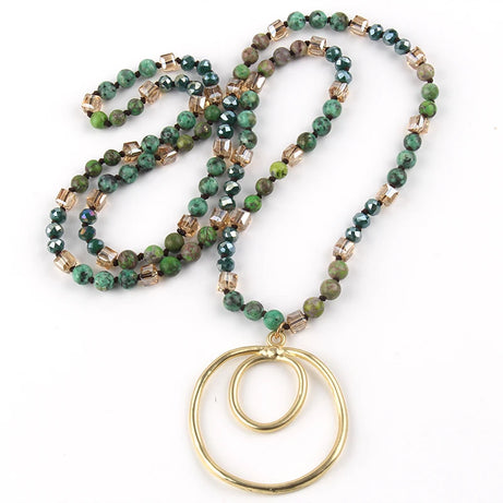 Round Pendant Knotted Stone Necklace Jewelry