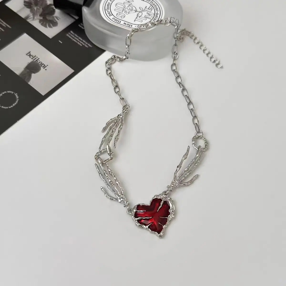 Gothic Vintage Red Heart Ghost Claw Pendant Chain Necklace for Women Men Halloween Punk Y2K Grunge Hip Hop Jewelry Accessories - Charlie Dolly