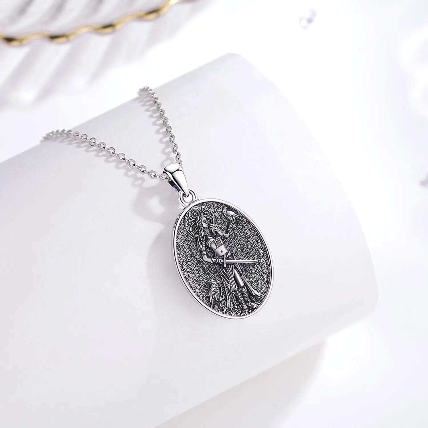 AEONSLOVE 925 Sterling Silver Morrigan Goddess Necklace Viking Raven Triple Spiral Pendant Pagan Wicca Jewelry for Women Men