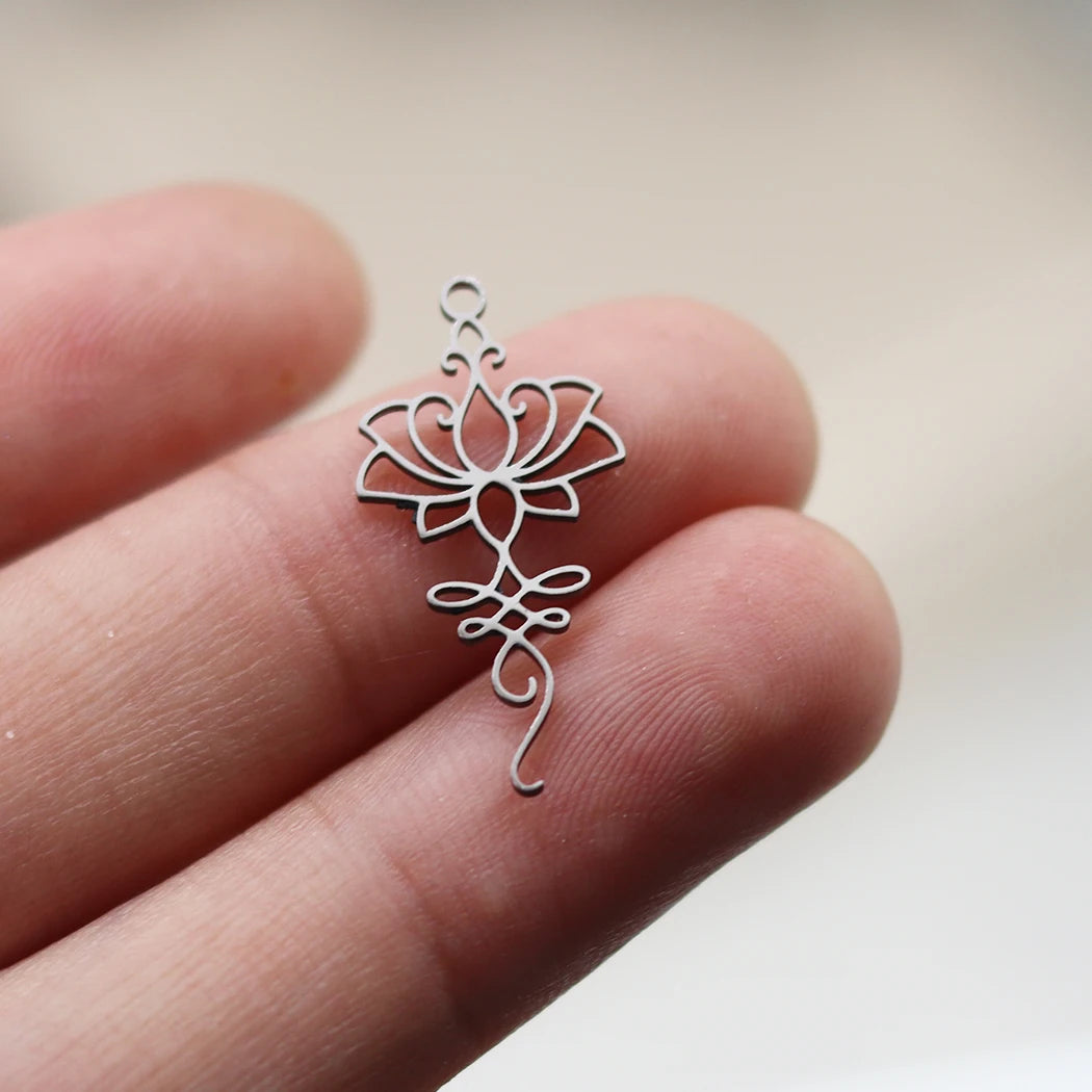 3pcs Exquiaite Amulet Moon Lotus Flower Charms DIY Craft Earrings Necklace Jewelry Making Yogo Buddhism Stainless Steel Pendant