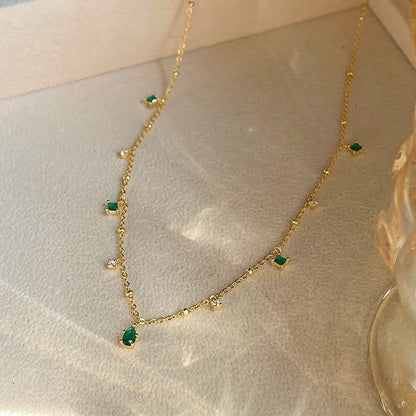925 Sterling Silver Green Zirconia Drop Necklace Charm Quality Sparkling Choker Party Gift Women&#39;s Fashion Jewelry