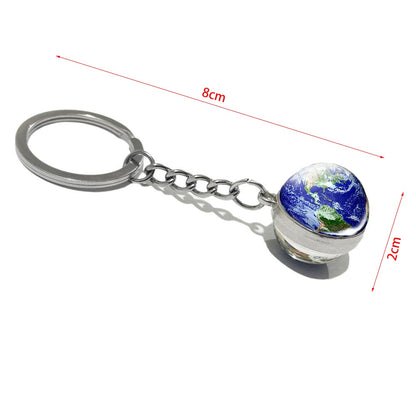 Glow In The Dark Solar System Galaxy Planet Keychain Jupter Moon Earth Mars Sun Nebula Double Side Glass Ball Key Chain Pendant