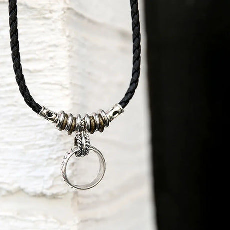 Braided Leather Cross Teeth Pendant Necklace Jewelry