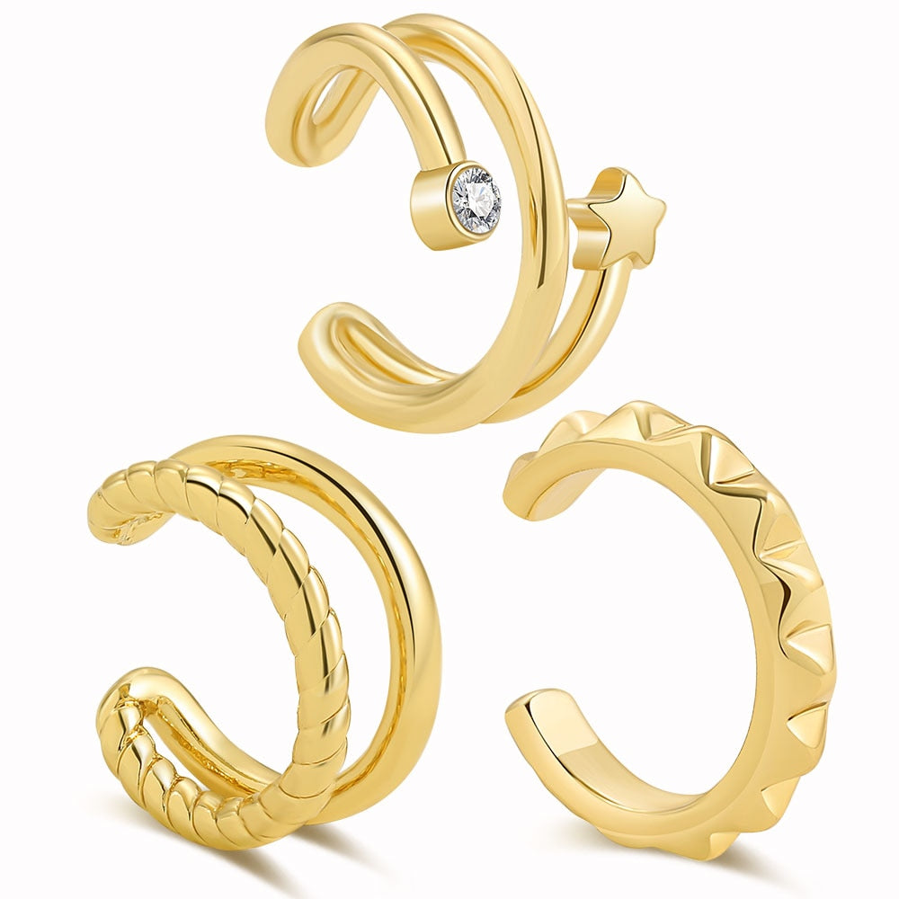 2023 New Fashion Pearl Ear Cuff Bohemia Stackable C Shaped CZ Rhinestone Small Earcuffs Clip Earrings for Women Wedding Jewelry