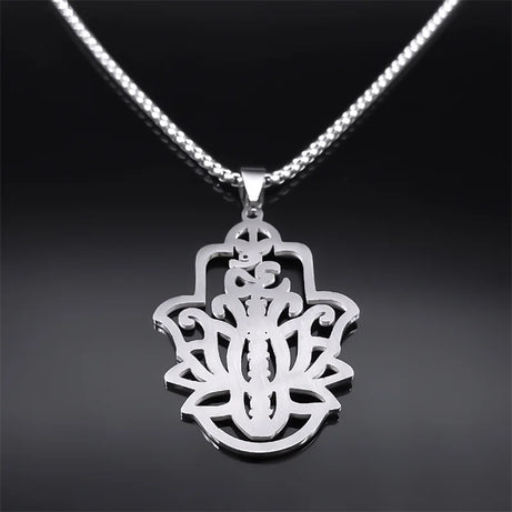 Seven Chakra Om Lotus Flower Pendant Necklace, Stainless Steel Yoga Healing Amulet